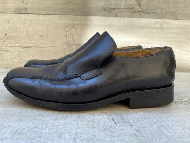 Mens CLARKS Flex Black Leather Slip on Derby Shoes Size 9.5G 44 Smart Formal