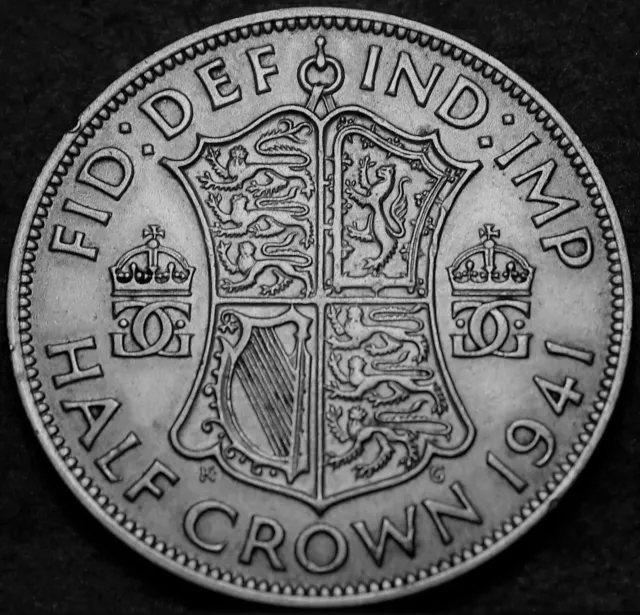 Great Britain Half Crown, 1941 Silver~George VI~Quartered Shield~Free Shipping