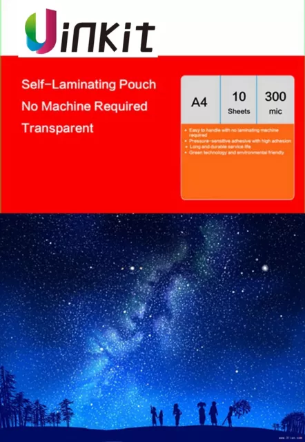 A4 Cold Laminating Pouch  Self Sticky Clear Film Thick 300 Mic -10 Sheets Uinkit