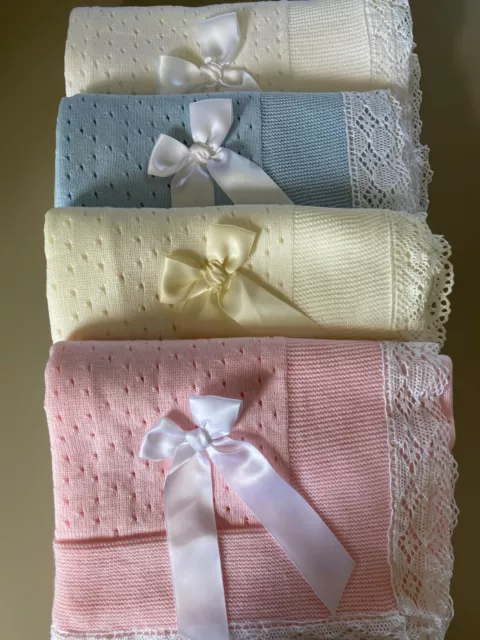 Spanish Knitted Baby Shawl Newborn Girl Boy Receiving Christening Bow Blanket 3