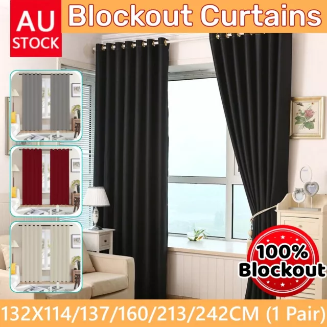 2X Blockout Curtains 3 Layers Fabric Thermal 100% Blockout Blackout Eyelet Pair