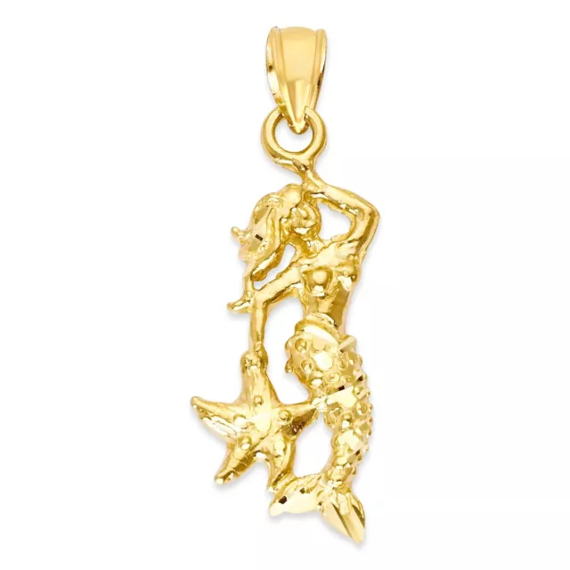 10k/14k Solid Gold Mermaid Pendant - Nautical Ocean Sea Fantasy Jewelry Charm