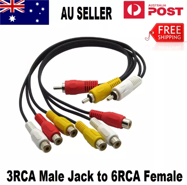 3RCA Male Jack to 6RCA Female Plug Audio Black Video AV TV DVD Adapter Cable AU