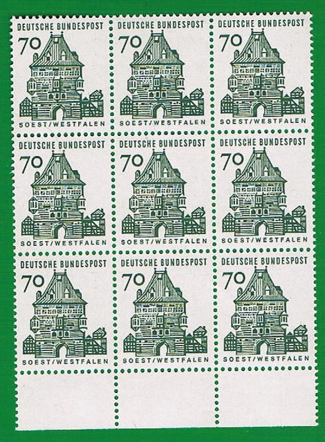 Bund Dauers. Kleine Bauwerke Mi.Nr. 460 Rand Neunerblock Postfrisch ** 9x 70Pf
