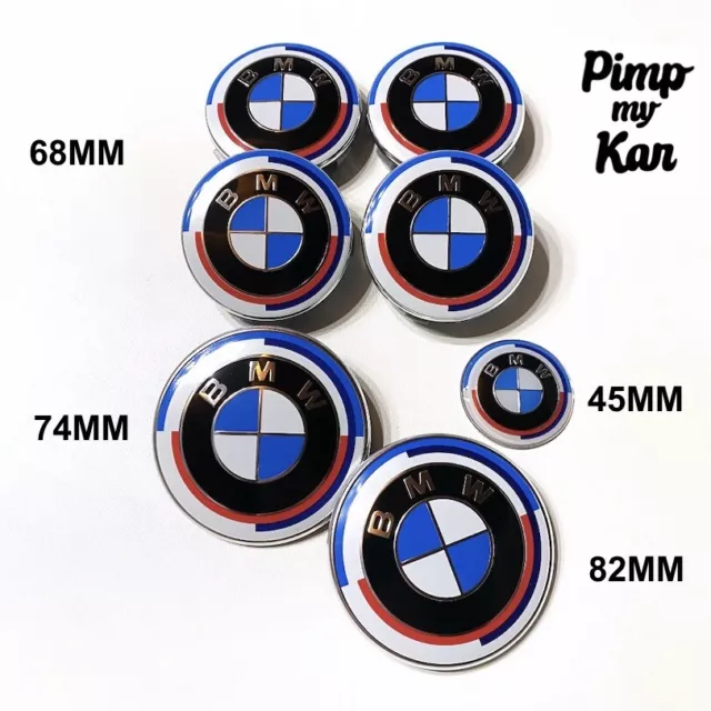 Kit 7 logos BMW M 50e anniversaire Capot Coffre Roues Volant 50eme badge 50 ans