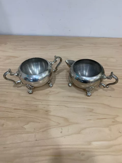 Vintage Set Of two Ornate Footed Silver Plated Creamer And Sugar Bowl Heavy