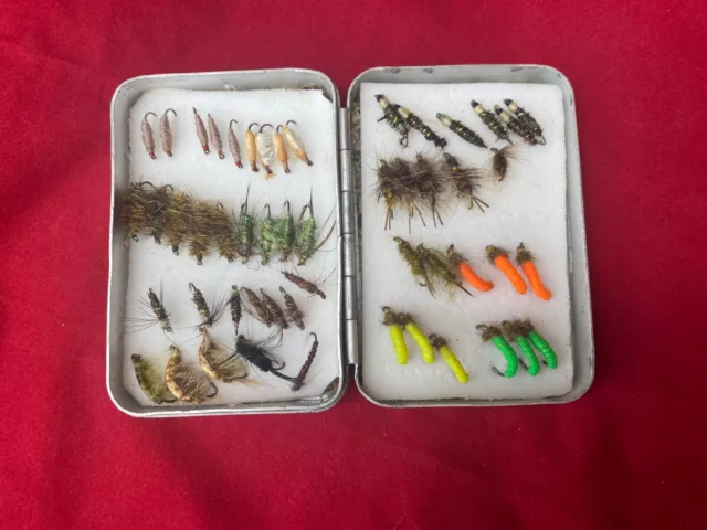 Vintage Richard Wheatley Slim-Alloy Aluminium  Pocket Fly Box.50 Trout Flies