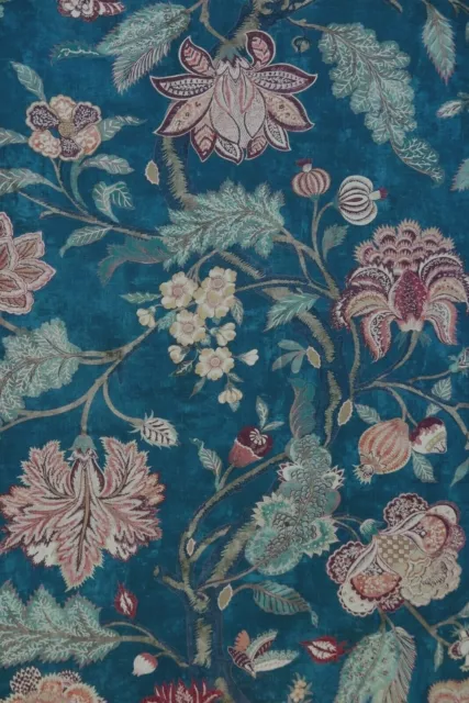 ZOFFANY CURTAIN FABRIC DESIGN "Indienne Print" 2.1 METRES BLUE/KOI 100% LINEN