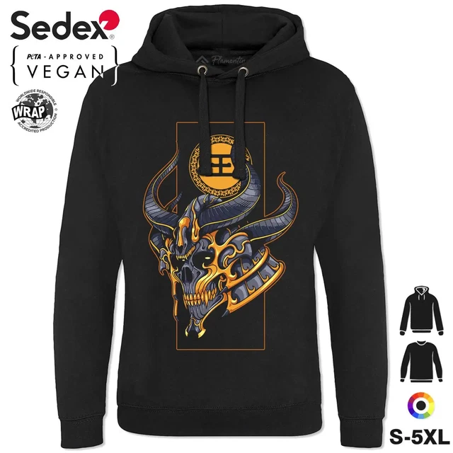 Samurai Skull Demon King Hoodie Asian Japanese Warrior Martial Arts Horn P692