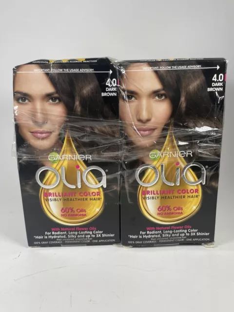 Lot Of 4 Garnier Olia Ammonia Free Permanent Hair Color 4.0 DARK BROWN