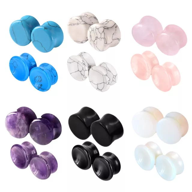 Pair Organic Stone Ear Plug Flesh Tunnel Gauge Expander Saddle Eyelet 2g-5/8"