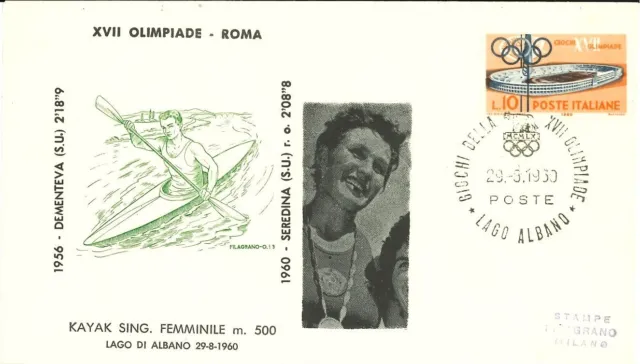 🏅 Olympic Special Cancel Roma 1960 - Kayak K1 500 mt. donne - A. Seredina (URS)