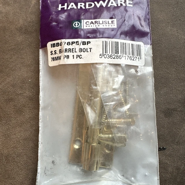 4x CARLISLE - Code: IBBO76PB/BP - straight barrel bolt - brass 76mm
