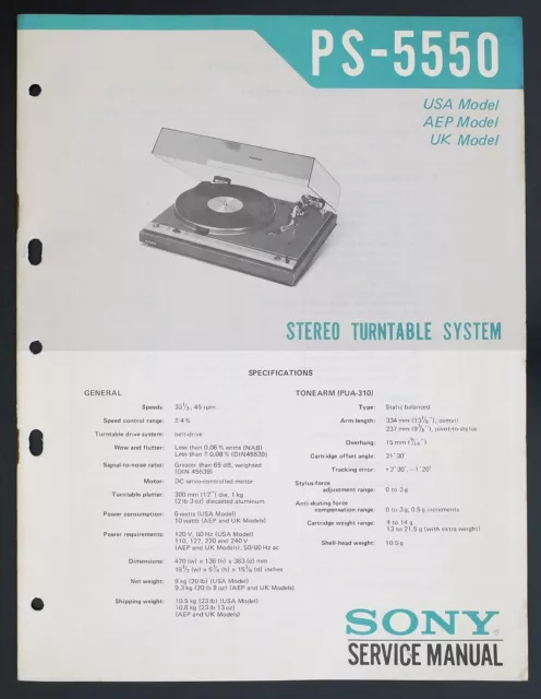 Original SONY PS-5550 Turntable System Service-Manual/Diagram/Parts List o133