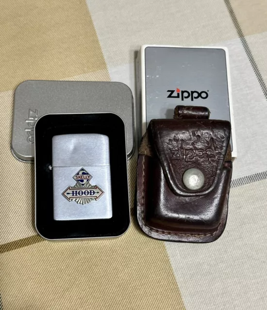 Vintage Zippo 1960’s Lighter - SKELLY OIL COMPANY & HOOD TIRES + Leather Case