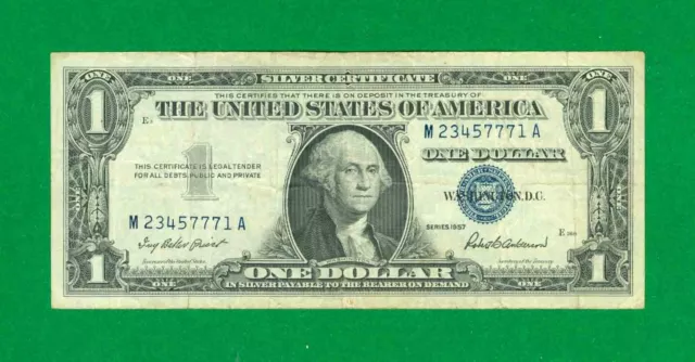 $1 1957 1 M/A Block Blue Seal Silver Certificate Circ.