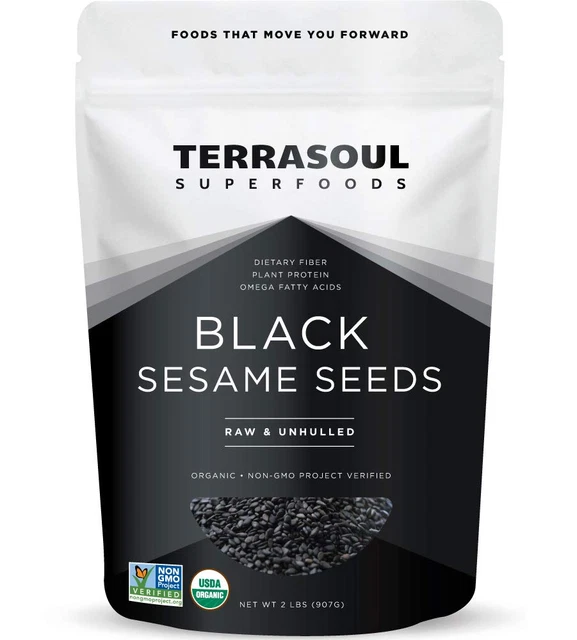 Terrasoul Superfoods Organic Black Sesame Seeds, 2 Lbs - Raw | Unhulled | Lab-Te