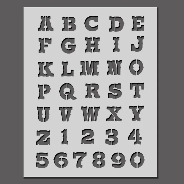 COWBOY WESTERN Alphabet Stencil - A-Z Letters & 0-9 Numbers - Painting Stencil