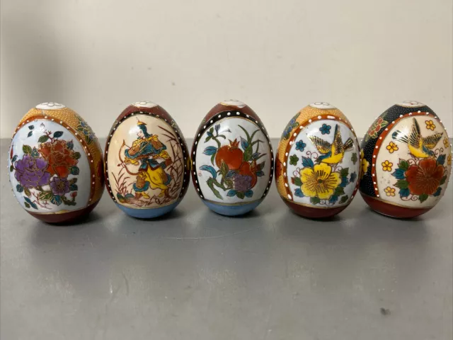 5 Vintage SATSUMA Style Porcelain Egg Lot Asian Oriental Japanese Chinese