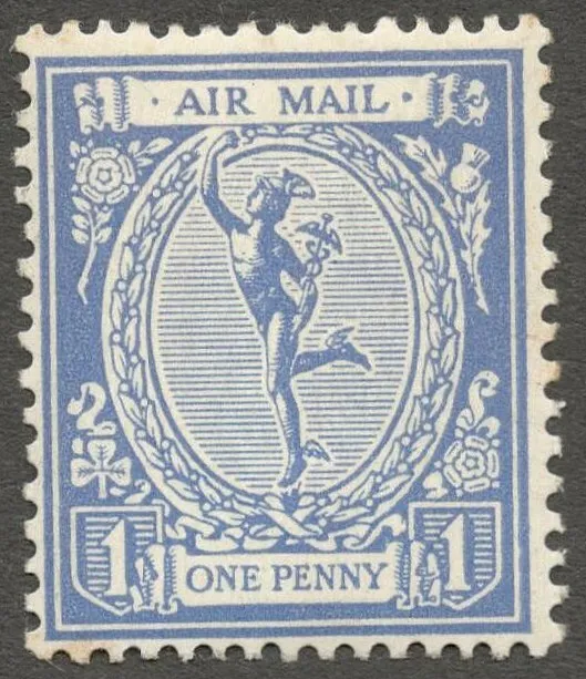 AOP GB 1923 Mercury Airmail essay 1d blue wmk. airplane perf. 15x14 MNH