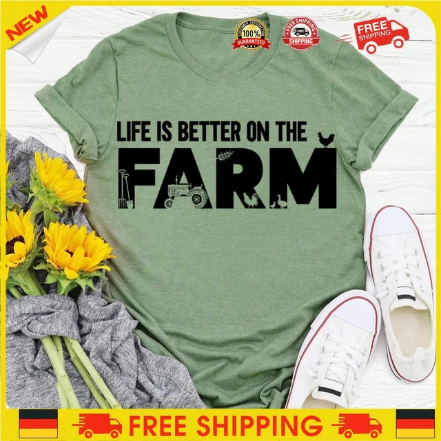 ❥ T-shirt Life is better on the farm village life-verde oliva-XXXL
