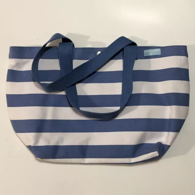 Dolce Gabbana Tote Bag Light Blue Canvas  Shoulder Wide Stripe Handles Womans