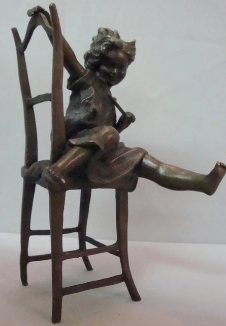 Estatua Gato Hija Art Deco Estilo Art Nouveau Estilo Bronce sólido Firmado
