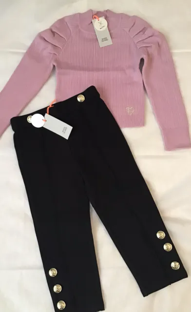 Set pantaloni utility mini ragazze 18-24 mesi rosa maglione nuovi con etichette