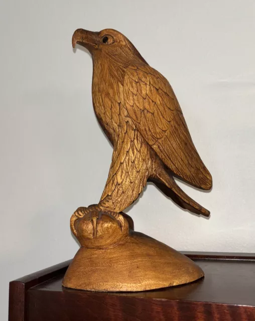 HANDMADE Large Dark Brown Hawk/Eagle/Bird Carved Wood Figurine 12” Tall