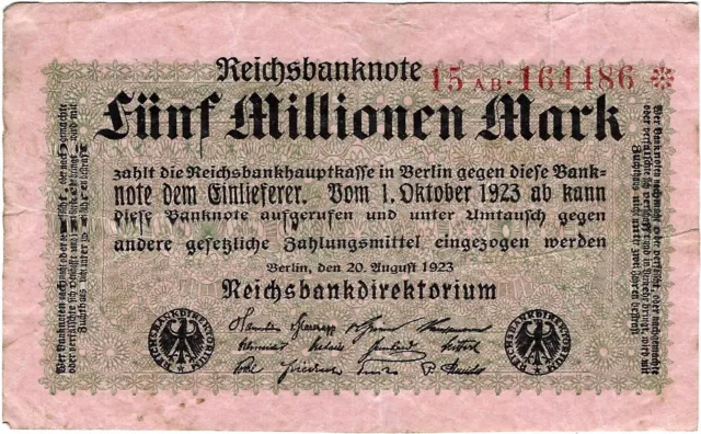 Reichsbanknote 5 Millionen Mark 1923 Reichsbank DEU-117b Ro.104b P-105(2) SELTEN