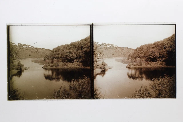 Bretagne Rivière France Photo Stereo 10n31 Plaque verre Vintage c1930