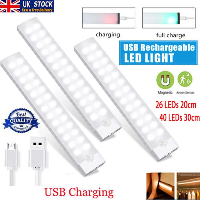 RECHARGEABLE LED UNDER Cabinet Lights USB Motion Sensor Kitchen ...