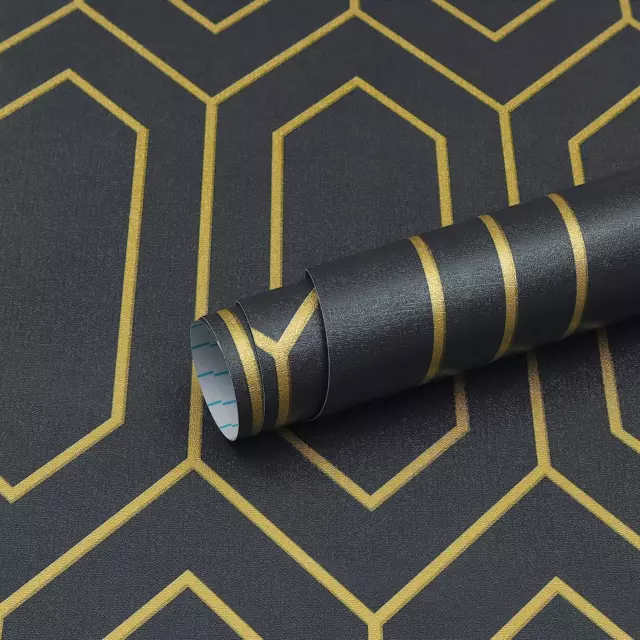 VANISA Black and Gold Wallpaper Geometric Peel and Stick Wallpaper 44×300cm Sel