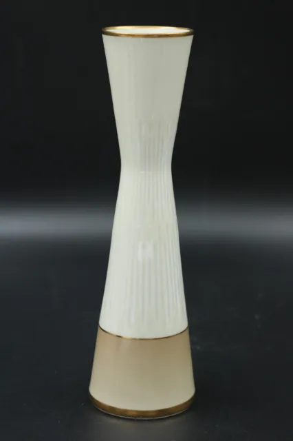 Zeh Scherzer Bavaria Porzellan Vase Elfenbein braun mit Goldrand Vintage H 27 cm