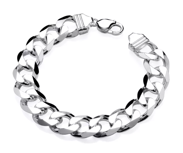 925 Sterling Silver Large Men's Curb Bracelet Chunky 15mm Wide - HEAVY