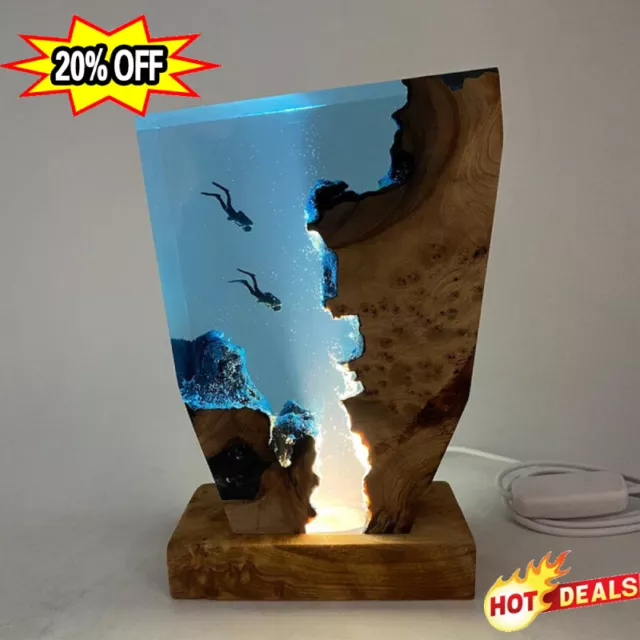 Epoxy Resin Desk Lamp Ocean Night Light Nightlight Decorative Divers Whale NEW