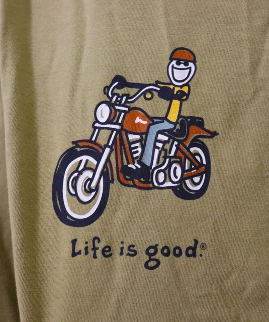 Life is Good Mens Size M Motorcycle Rider Long Sleeve Pullover Shirt 100% Cotton