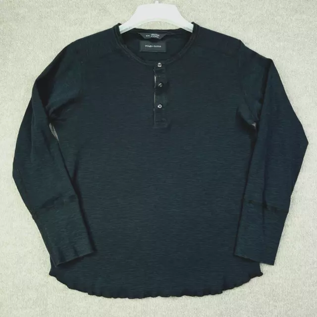 Wings + Horns Henley Mens Medium Black Long Sleeve Shirt Stretch Regular Fit