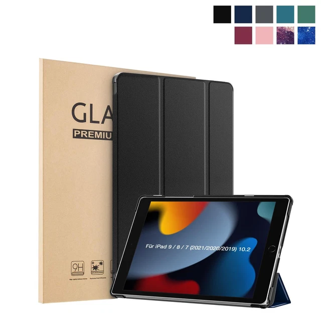 Schutzhülle + 2x Folie Glas für iPad 9./8./7.Gen Tablet Cover 10,2 Zoll Farben