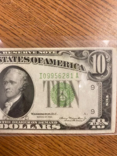 $10 1934 LGS LIME ((LIGHT GREEN SEAL)) Federal Reserve Note ** DAILY CURRENCY