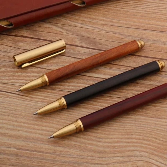 Stylo à bille en laiton de haute qualité, en bois d'ébène, fournitures scolaires