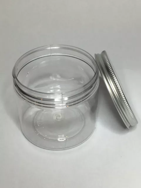 Pots en plastique transparent vides de 200 ml avec vis en aluminium sur couvercle. Pot et couvercle de qualité 2