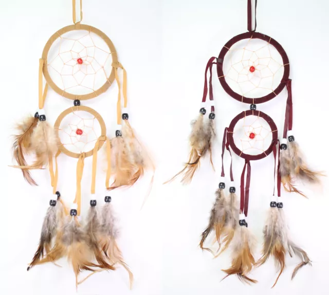 Set of 2 Handmade Dream Catcher w Feathers Wall Hanging Decoration Ornament Gift