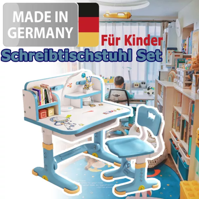 Kinder-Schreibtischstuhl-Set, höhenverstellbarer Schülertisch für Schüler, Blau