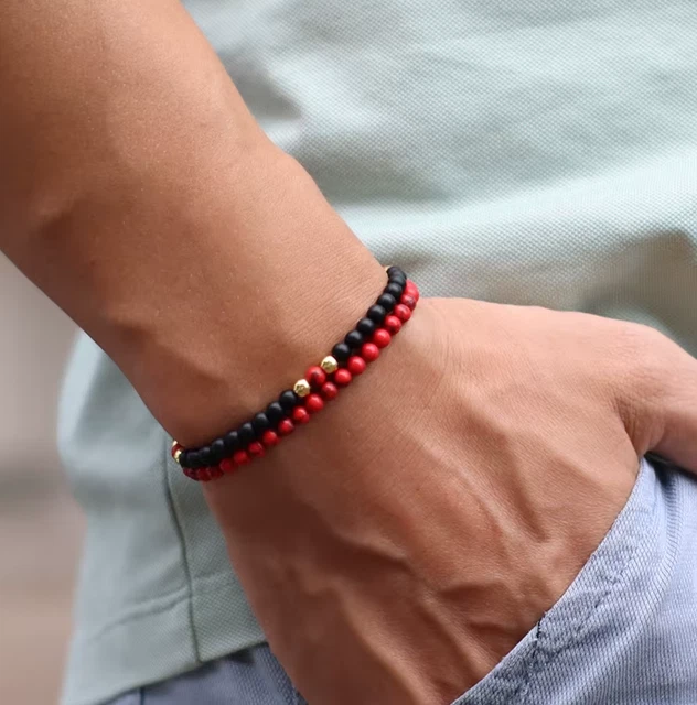 Bracelet Personnalisé En Perles D'Howlite Rouge Et Hématite - Homme Femme - Taillé Sur Mesure