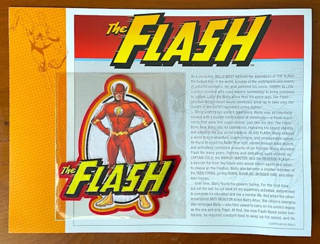 THE FLASH PATCH on INFO CARD ~ from Willabee & Ward ~ DC COMICS PATCH COLLECTION