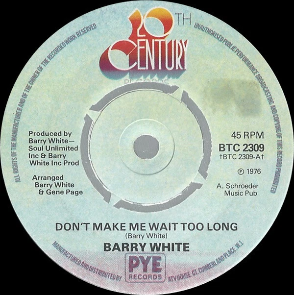 BARRY WHITE Don t Make Me Wait Too Long Used Vinyl Record 7 