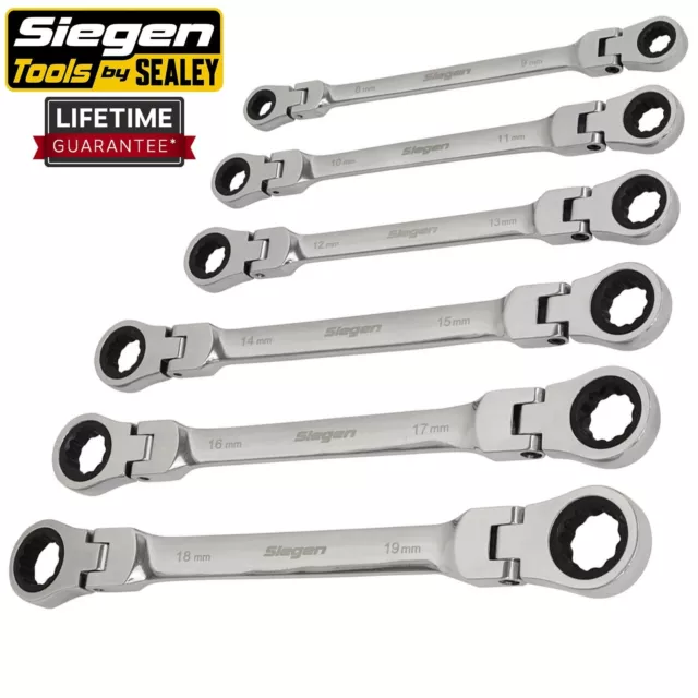 Siegen by Sealey 6 Piece Flexi-Head Double End Ratchet Ring Spanner Set 8-19mm