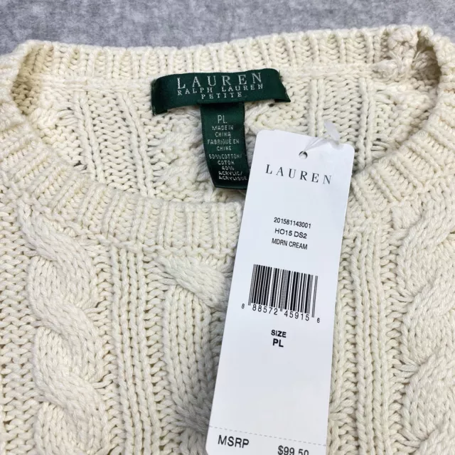 Lauren Ralph Lauren Cable Knit Sweater Womens Size PL Petite Large NWT Cream 2