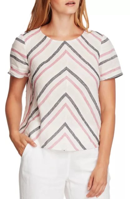 MSRP $79 Vince Camuto Canyon Stripe Short Sleeve Linen Top Pink Size XXS NWOT